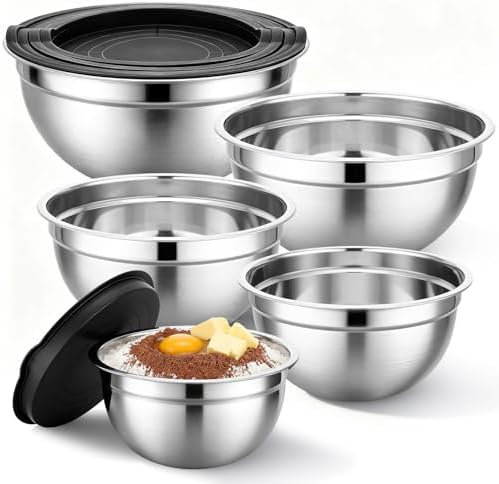 Beasea Mixing Bowls with Lids Set of 5, 1.5/2/2.5/3.4/4/5 QT Stackable Nesting by Beasea