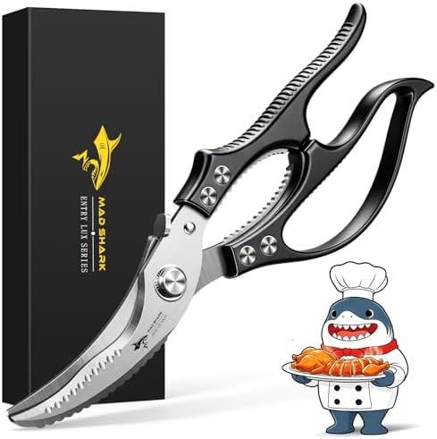 MAD SHARK Heavy Duty Poultry Shears, Spring Loaded Butterfly Meat Scissors by MADSHARK