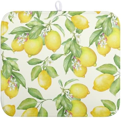 Lemon Kitchen Dish Drying Mat 16×18 Inch Summer Yellow Green Lemon Drying Mat by Wnoesat
