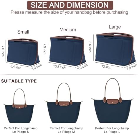 Felt Purse Organizer Insert for Longchamp Le Pliage M Bag Handbag Leather edge - Image 2