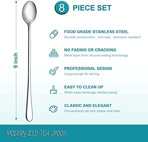 Hiware 8-Piece 9-Inch Long Handle Iced Tea Spoon, Coffee Spoon, Ice Cream Spoons - Image 2