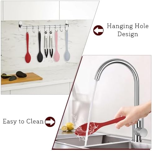 Cooking Spoon 4Pcs Red Black Large Serving Spoons Large Heat Resistant Silicone - Image 5