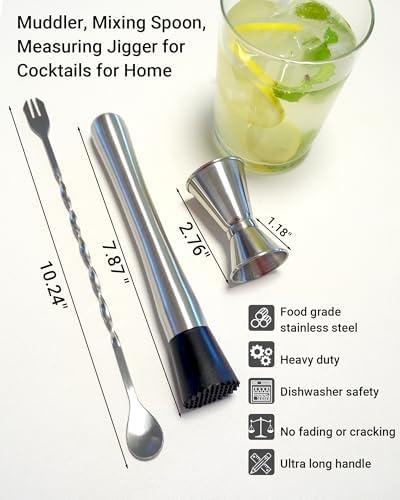 8”Stainless Steel Muddler, 10”Mixing Spoon & Jigger - Image 5