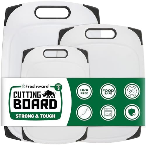 Plastic Cutting Boards for Kitchen, Cutting Board Set of 3, Juice Grooves - Image 2