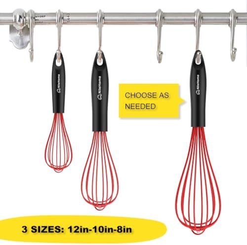 NileHome Silicone Whisk Set 8" 10" 12" Kitchen Whisk Red - Image 2