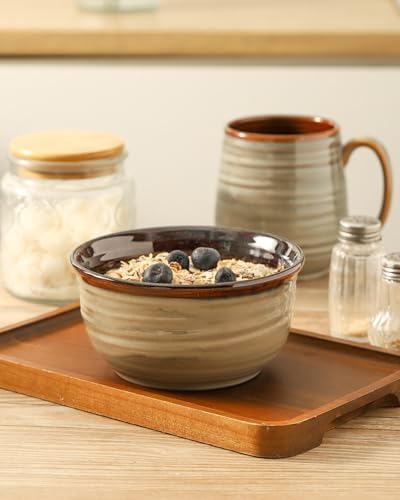 HASENSE Ceramic Cereal Bowls Set of 6, 20 oz Reactive Glaze Grey Soup Bowls - Image 4