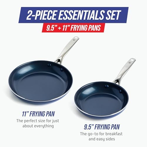 Blue Diamond 2 Piece Nonstick Frying Pan Set, 9.5” & 11" Skillets, PFAS-Free - Image 4