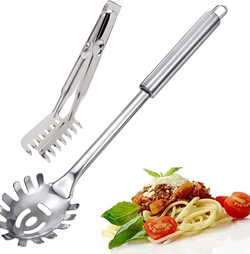 2-Piece Spaghetti Set, Stainless Steel Pasta Server & Tongs, Heat Resistant by HZXSDEG