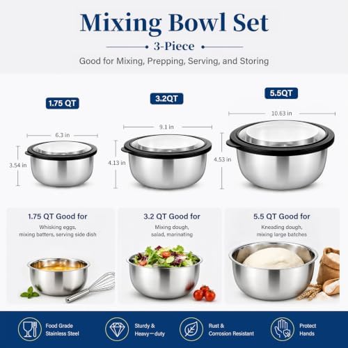 P&P CHEF Mixing Bowls with Lids Set of 3 - Image 2