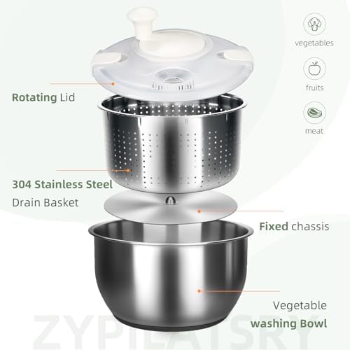 6L-Stainless Steel Salad Rotator, Vegetable Dishwasher, Lettuce Cleaner and - Image 5