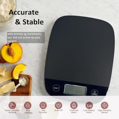NUTRI FIT Food Scale Kitchen Scales Digital Weight Grams & Ounces Black - Image 2