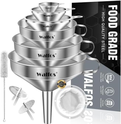 Stainless Steel Funnel, Walfos 6 Different Sizes of Kitchen funnels by Walfos