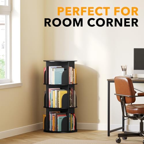 SpaceAid 3 Tier Rotating Bookshelf Tower, Spinning Bookcase Lazy Susan - Image 5
