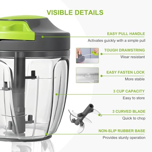 Manual Food Processor & Vegetable Chopper, Hand Pull String Garlic Mincer Onion - Image 6