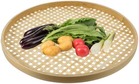 Bamboo Woven Low Basket 14.17 Inch Diameter Multi-Functional Bamboo Sieve Tray by Healvian