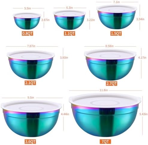 Rainbow Mixing Bowls with Lids Set of 7, Stainless Steel Nesting Bowl with - Image 2