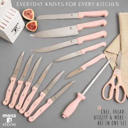 Moss & Stone Pink 14 Pcs Kitchen Knife Set - Image 4