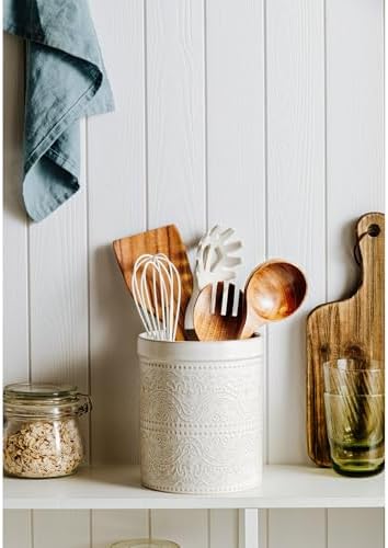 Kitchen Utensil Holder, 7 Inches Large Ceramic Utensil Holder - Image 3