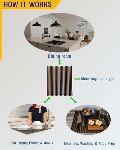 Roll Up Wooden Drying Rack Over The Sink Kitchen, Cover Sink Dry Dishes Bowl - Image 4