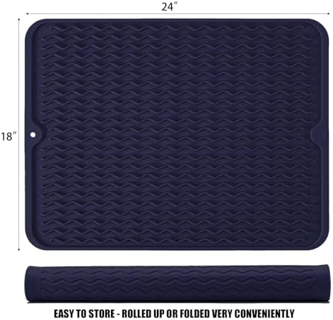 Silicone Dish Drying Mat, Non-Slip Easy Clean Sink Mat, Dark Blue - Image 2