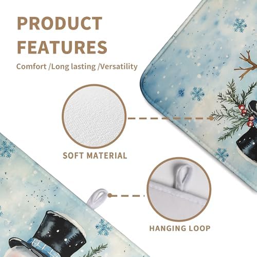 Snowman Super Absorbent Dish Drying Mat, 18x24 Inch, Winter Blue Snowflake Dish - Image 3