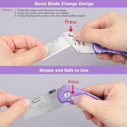 Vickay Folding Utility Knife, Heavy Duty Box Cutter Purple, Razor Knife - Image 5