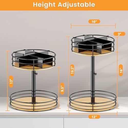 2 Tier Lazy Susan with Adjustable Height and Metal Divider Design - Image 3