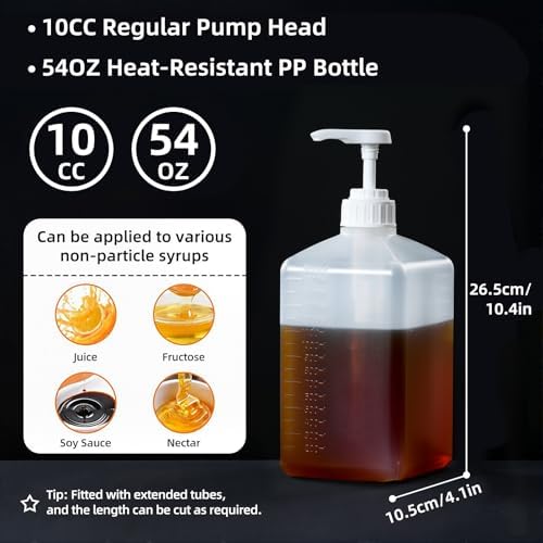 Large Capacity Syrup Dispenser for Coffee Bar, Pump Dispenser 54oz 1600ml PET - Image 2