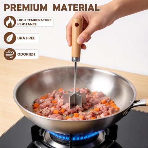 304 Stainless Steel Meat Chopper, 6-Blade Ground Beef Masher & Hamburger - Image 2