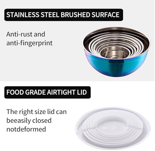 Rainbow Mixing Bowls with Lids Set of 7, Stainless Steel Nesting Bowl with - Image 4