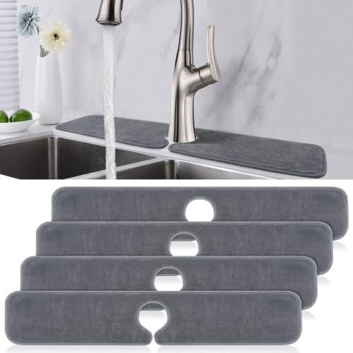 PoYang 4 Pack Faucet Mat for Kitchen Sink Splash Guard, Long 24x5 Inch by PoYang