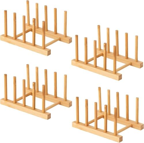4 Pcs Bamboo Wooden Dish Rack, Plate Organizer by Unknown