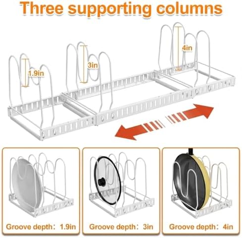 Pot and Pan Organizer Rack for Cabinet, 3 Expandable Pot Lid Organizer Holder - Image 5