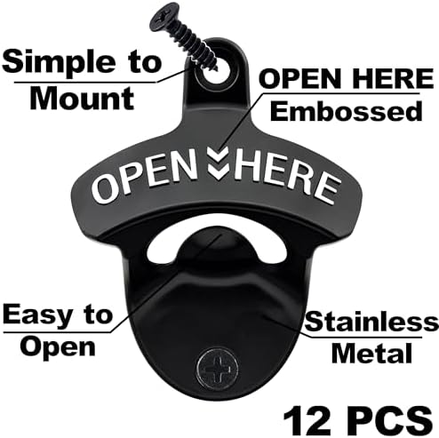 12 PCS Stainless Beer Bottle Top Opener Wall Mounted Bulk Black - Image 2