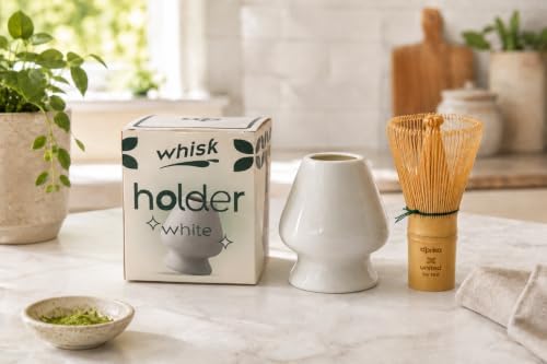 Aprika Life Matcha Whisk White Holder, Ceramic Chasen Stand - Image 2
