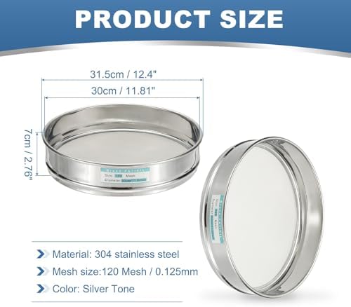 PATIKIL 120 Mesh Lab Sieve, 11.8" Diameter Sifting Screen 304 Stainless Steel - Image 2