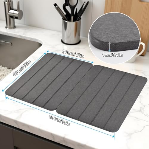 Stone Drying Mat for Kitchen Counter, Double-Sided Diatomaceous Earth Dish - Image 4