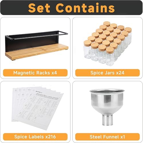 Bamboo Magnetic Spice Rack for Refrigerator, Space Saving Complete Set - Image 2