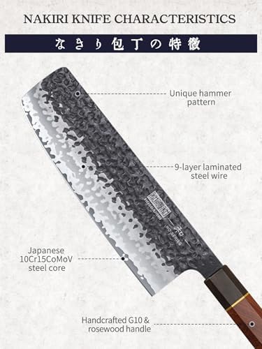 HOSHANHO 7" Nakiri Knife, Handcrafted Razor Sharp Meat Vegetable Cleaver - Image 2