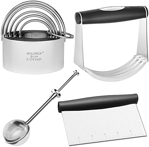 HULISEN 5-Pc Biscuit Cutters, Flour Duster, Pastry Scraper, Dough Blender by HULISEN