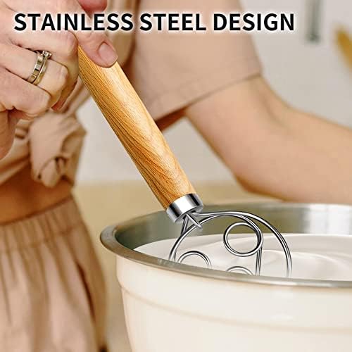 TEEVEA Danish Dough Whisk Wooden Handle Stainless Steel - Image 5