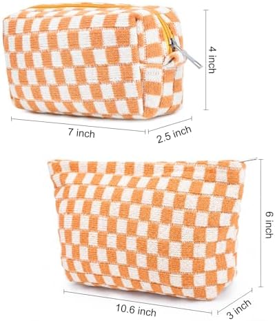 SOIDRAM 2 Pieces Makeup Bag Large Checkered Cosmetic Bag Capacity Canvas Mix - Image 4