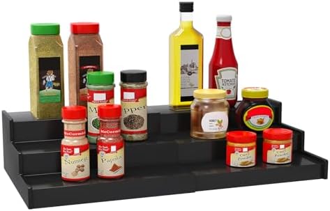 Lenwi Spice Rack Organizer for Cabinet, 3 Tier Expandable Bamboo Spice Storage by Lenwi