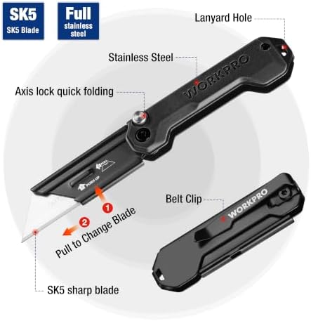 WORKPRO 2PCS EDC Folding Utility Knife, Mini Box Cutter - Image 3