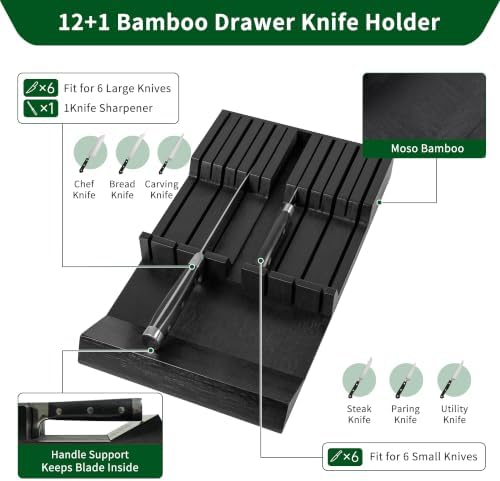 Utoplike Bamboo Knife Drawer Organizer, In-drawer Knives Block - Image 5