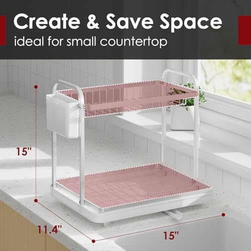 Sakugi Dish Drying Rack 2-Tier 15x11.4x15 Silver Double Rod - Image 2