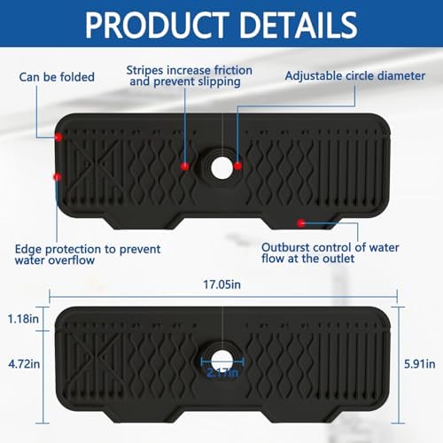 Kitchen Sink Accessories -17" x 6'' Sink Splash Guard, Silicone Sink Mat Splash - Image 2