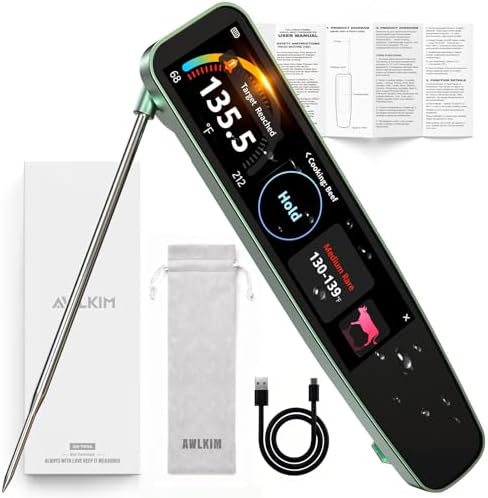 AWLKIM Smart Meat Thermometer, 0.5s Instant Read, 3.8" Touchscreen by AWKLIM
