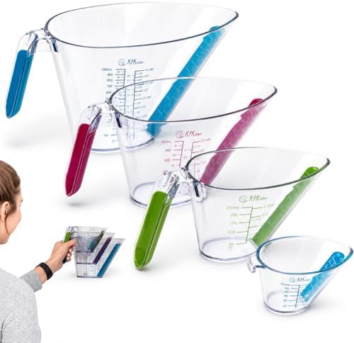 Liquid Measuring Cups with Spouts, 4-Piece Angled Plastic Set, 1 to 4 Cups by KPKitchen