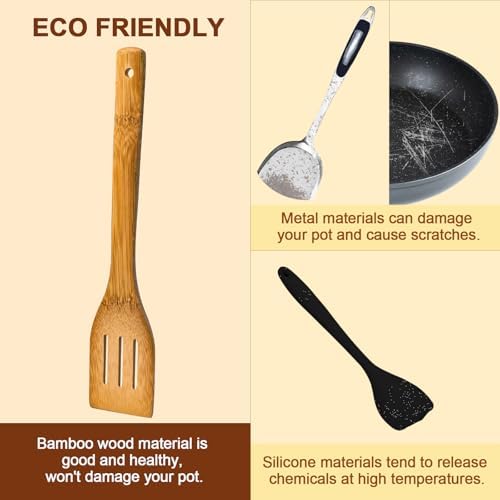 Eisinly 7-Piece Wooden Cooking Spoons, Durable Carbonized Bamboo Utensil Set - Image 6